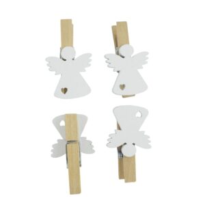 Houten knijper kerst engeltje wit