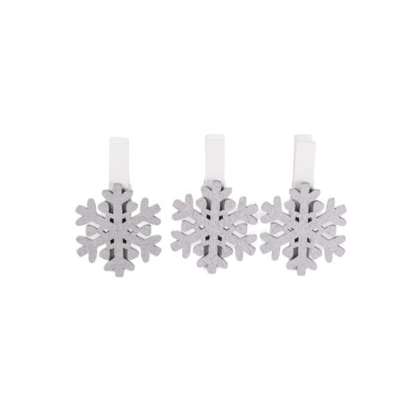 Houten knijper sneeuwvlokje zilver